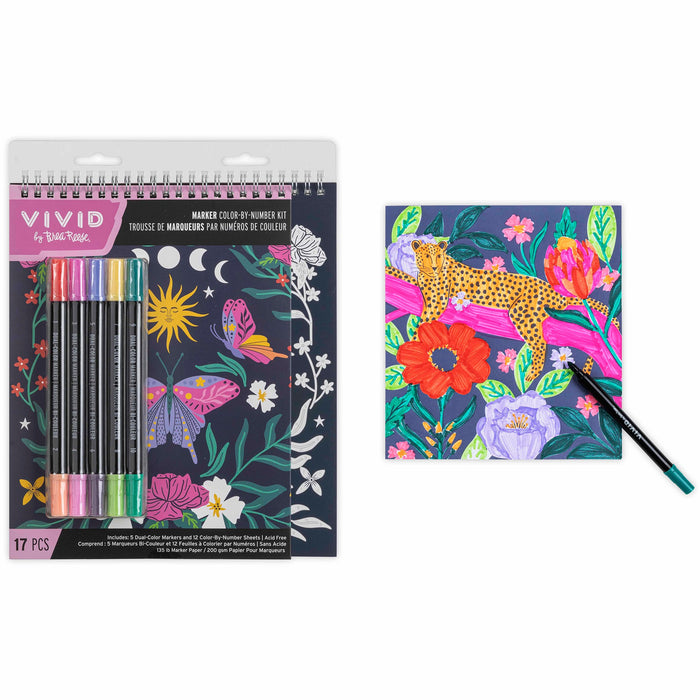 Brea Reese Vivid Color-By-Number Marker Kit Whimsical Botanicals 17 Piece