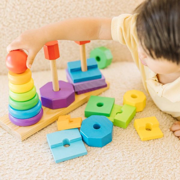 Melissa & Doug Geometric Stacker - Wooden Educational Toy