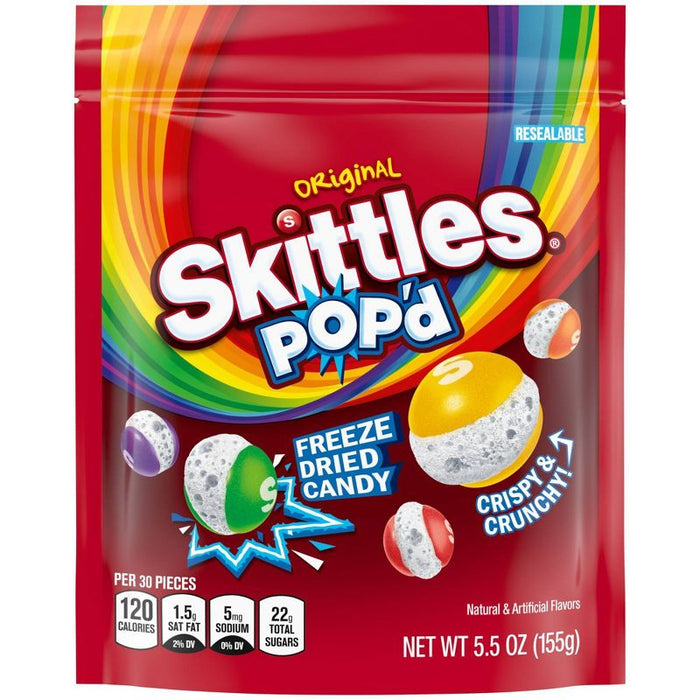 Skittles POP'd Originals Freeze Dried Candy Resealable Bag 5.5oz
