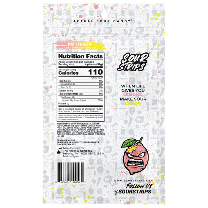 Sour Strips Pink Lemonade Chewy Candy 3.4oz