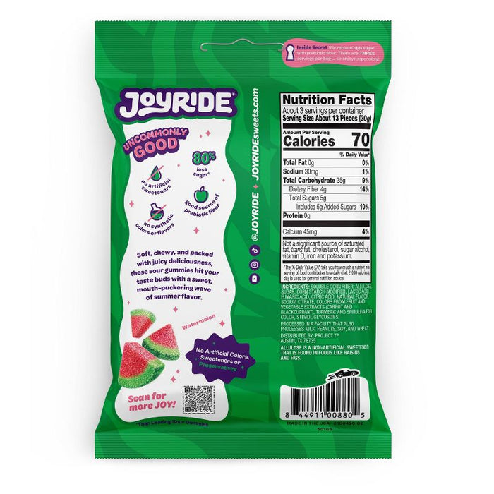 JOYRIDE Sour Watermelon Gummy Wedges Candy Bag 3.5oz