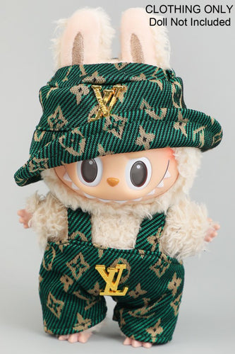 Labubu Green LV Designer Inspired Overalls and Hat