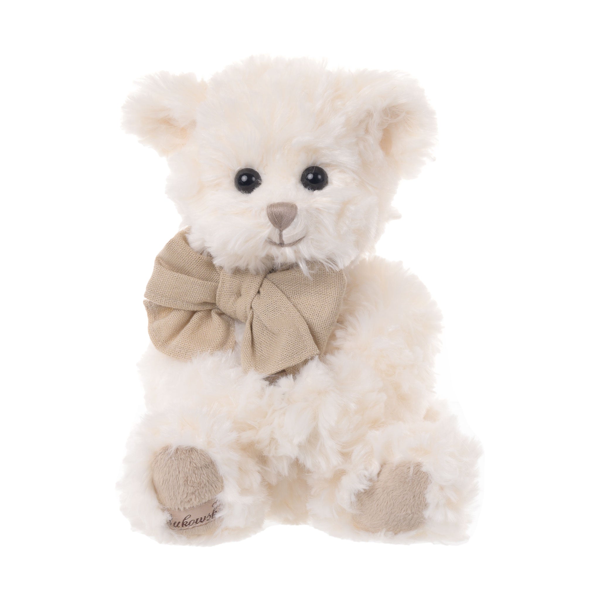 Little Noah Plush Bear: Soft Cream Fur, Adorable Tan Bow, Travel Companion