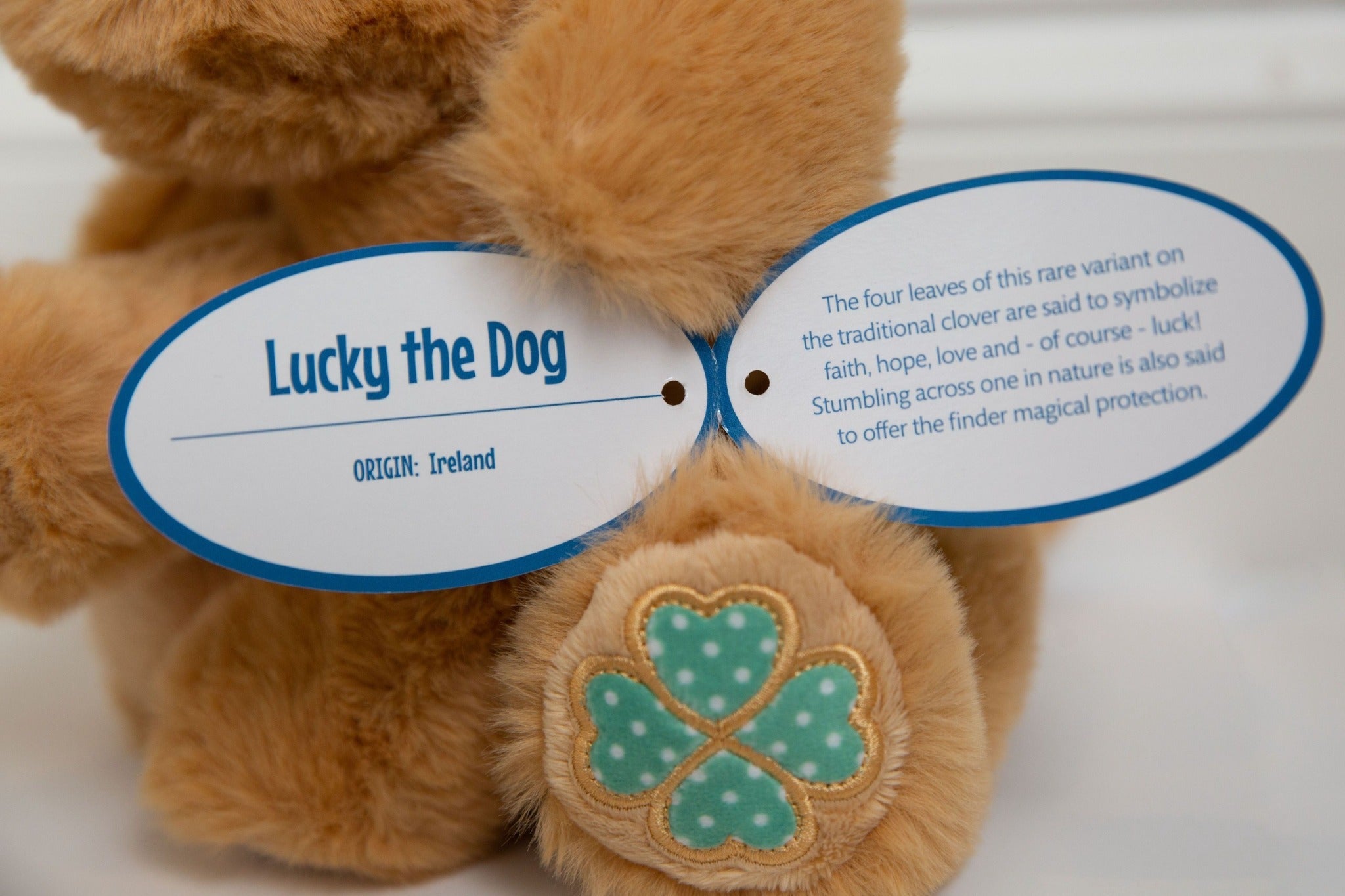 Lucky the Dog Plush Stuffed Animal with Four-Leaf Clover for Good Fortune
