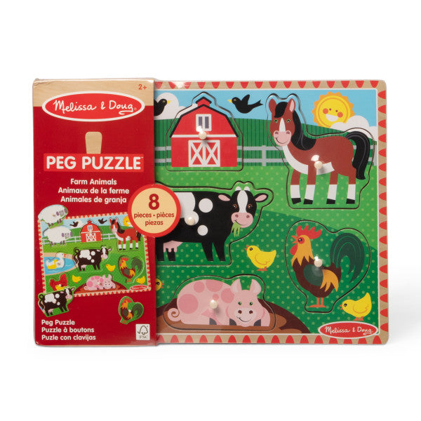 Melissa & Doug Farm Peg Puzzle 8-Piece Wooden Toy