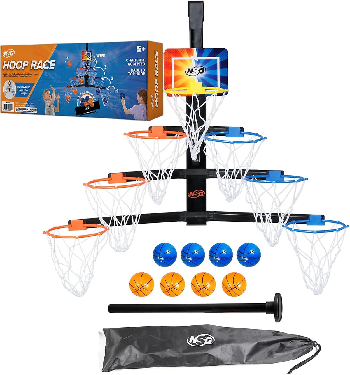 Over-the-Door 7-Hoop Race Basketball Pyramid Set