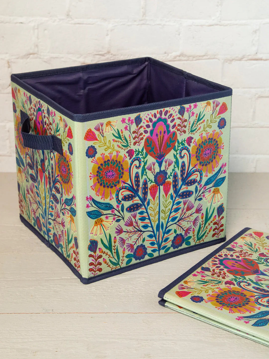 Natural Life Storage Cube - Cream Folk Flower — Learning Express Houston