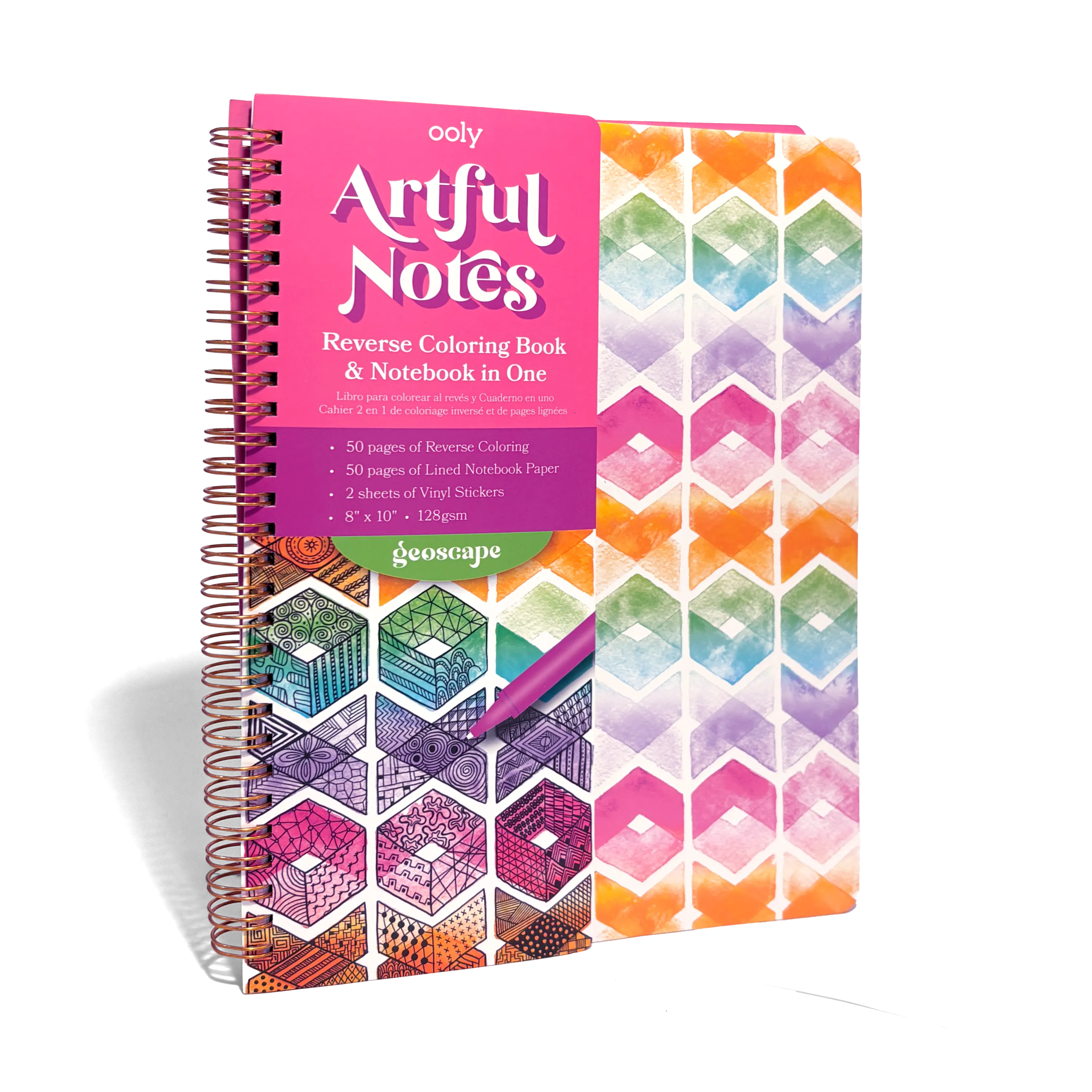 OOLY Artful Notes Geoscape Reverse Coloring Notebook 100 Pages