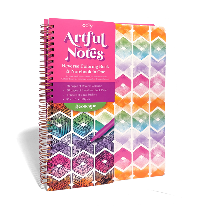 OOLY Artful Notes Geoscape Reverse Coloring Notebook 100 Pages