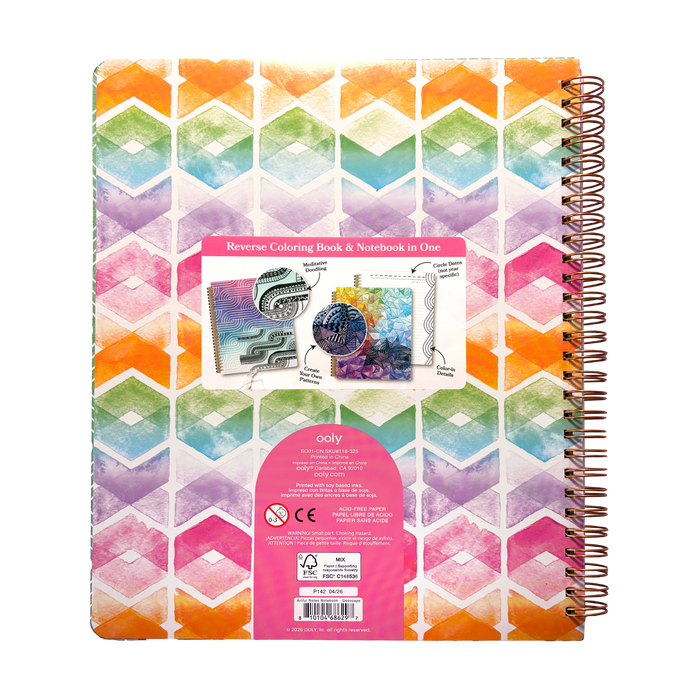 OOLY Artful Notes Geoscape Reverse Coloring Notebook 100 Pages