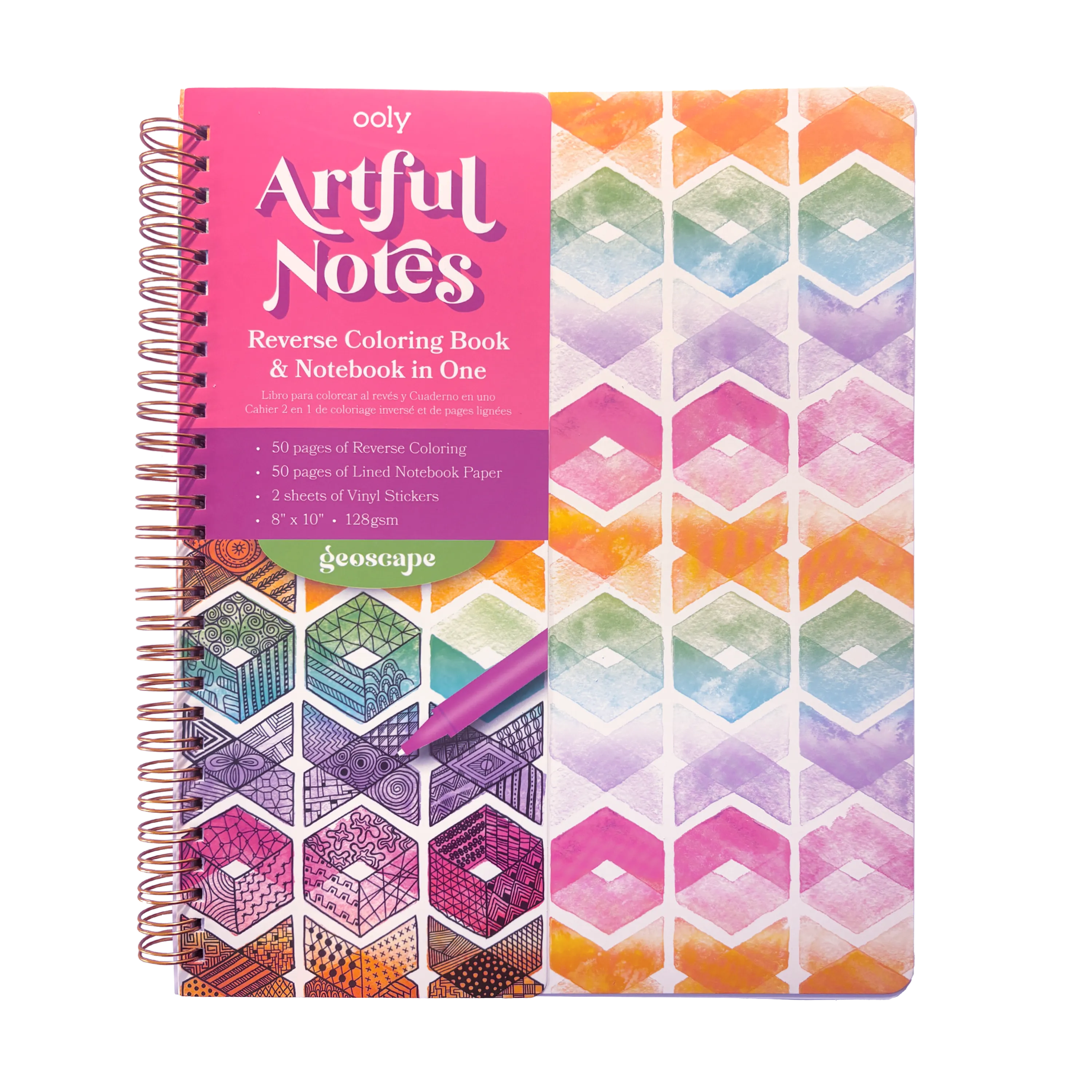 OOLY Artful Notes Geoscape Reverse Coloring Notebook 100 Pages