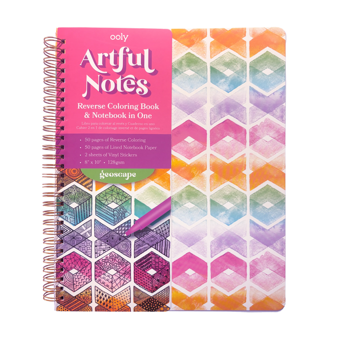 OOLY Artful Notes Geoscape Reverse Coloring Notebook 100 Pages