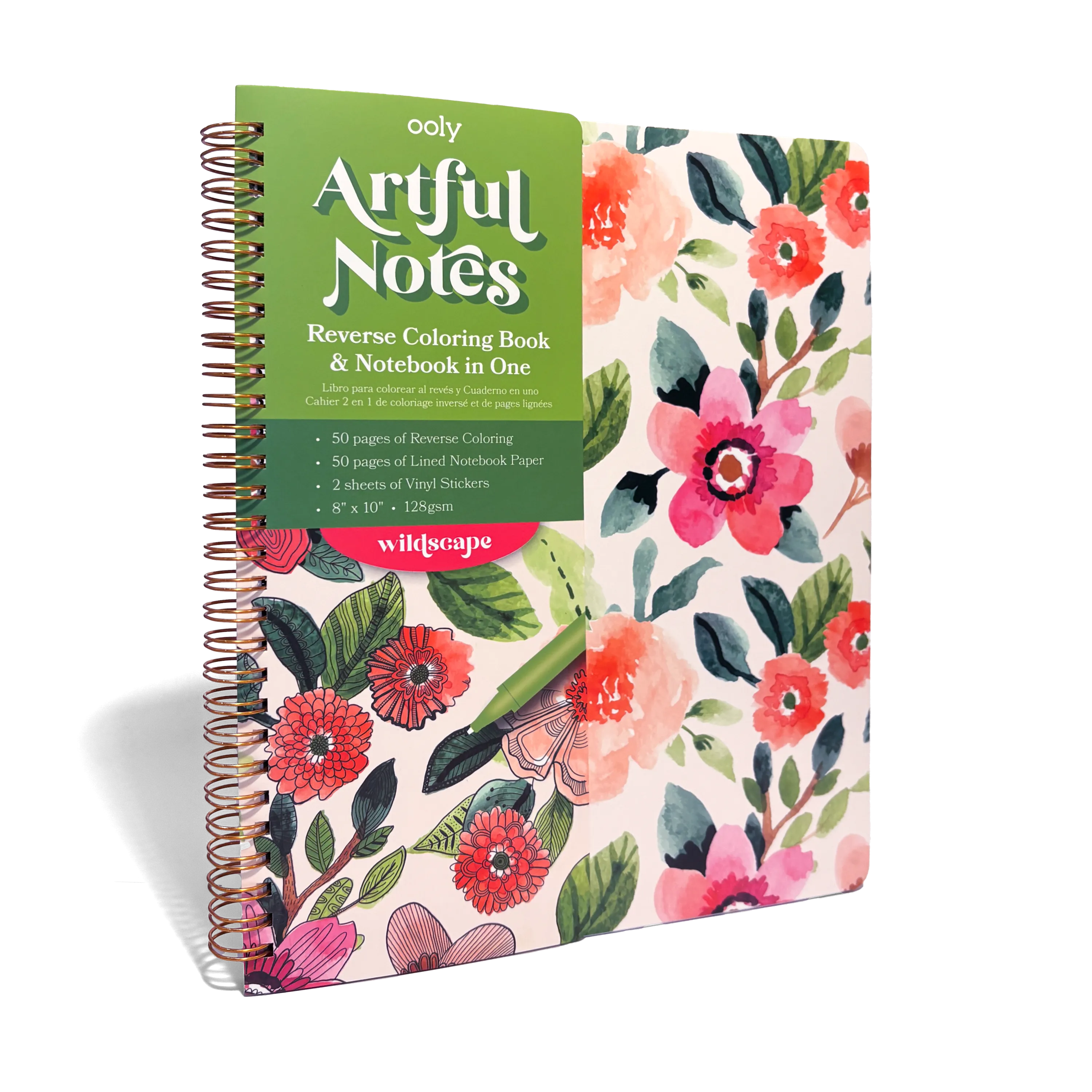 OOLY Artful Notes Wildscape Reverse Coloring Notebook 100 Pages