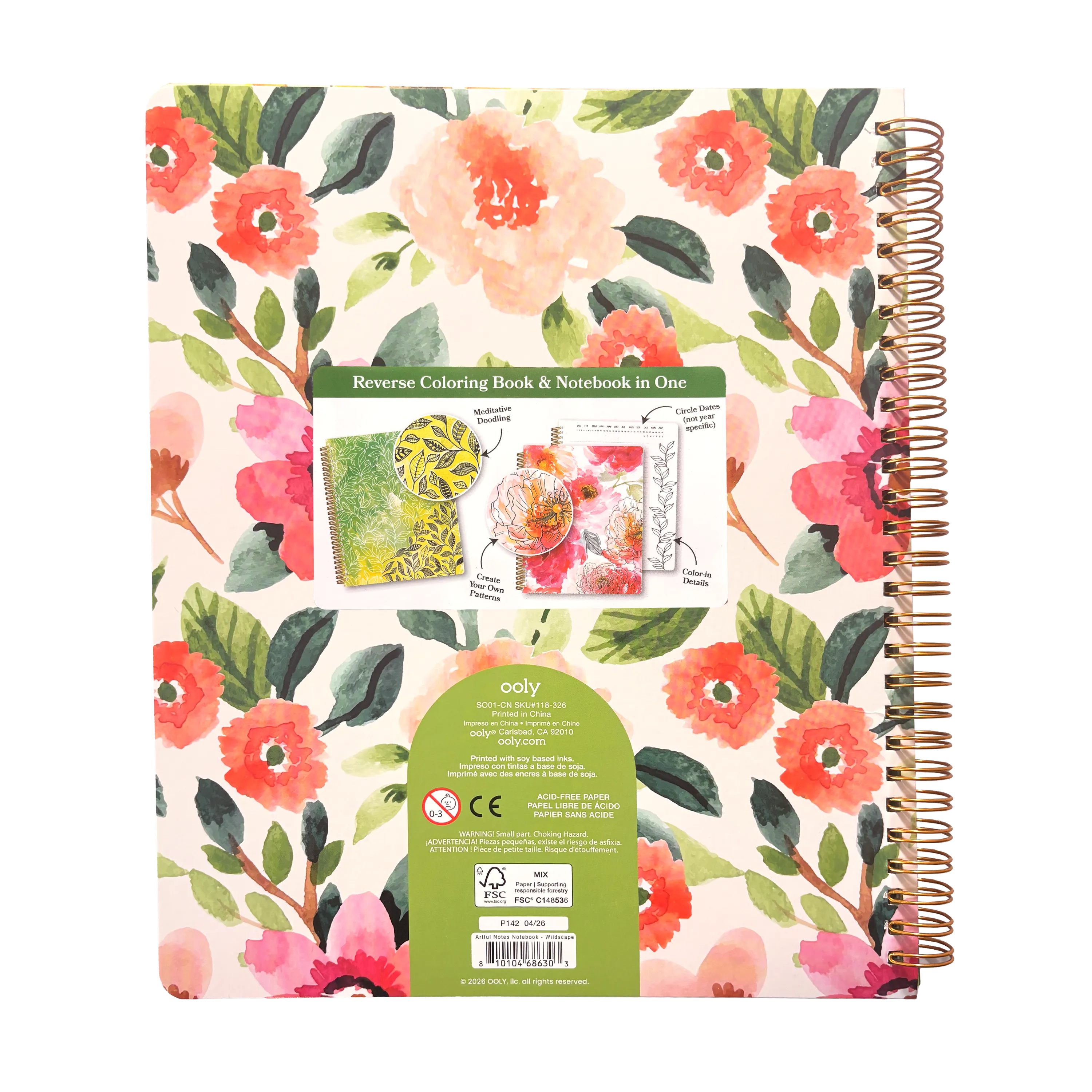 OOLY Artful Notes Wildscape Reverse Coloring Notebook 100 Pages