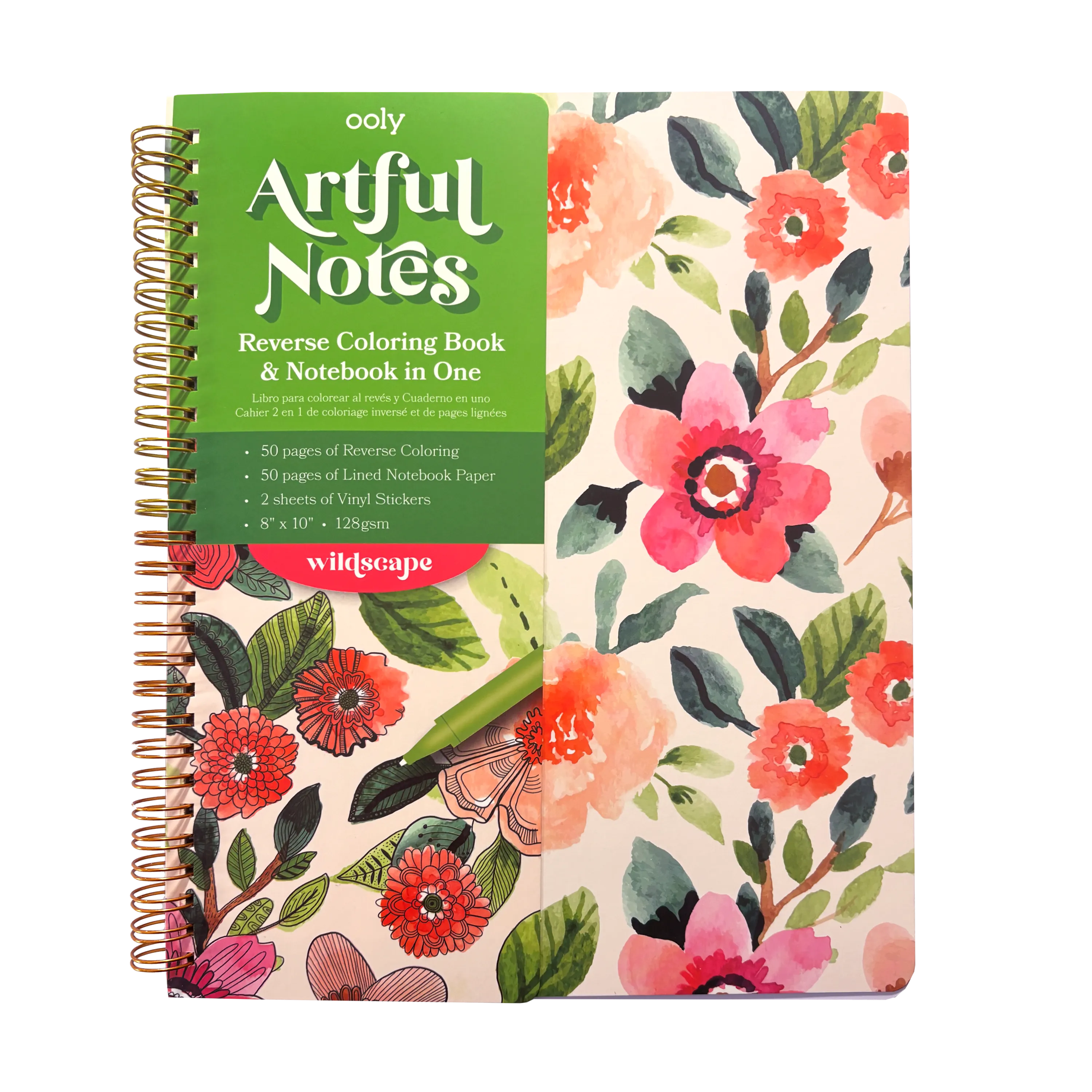 OOLY Artful Notes Wildscape Reverse Coloring Notebook 100 Pages