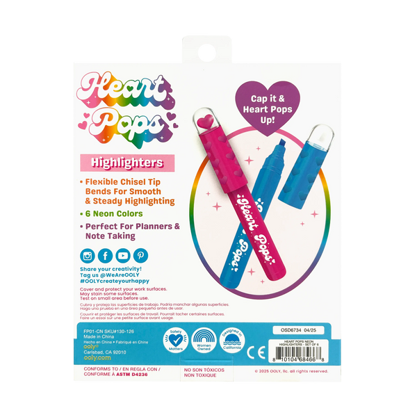 Ooly Heart Pops Neon Highlighters Set of Six Vibrant Colorful Pens
