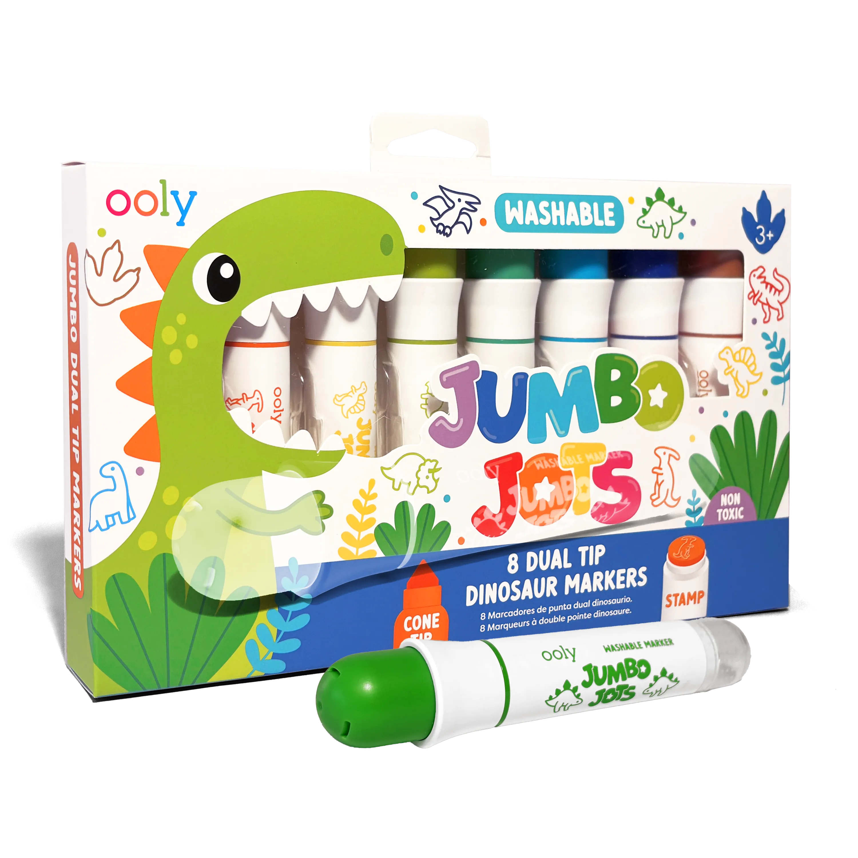 OOLY Jumbo Jots Dinosaur Dual Tip Stamp Markers 8-Piece Set