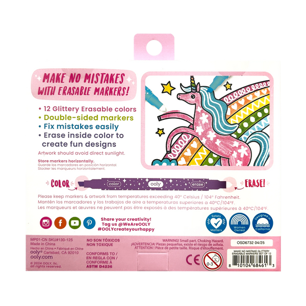 Ooly Make No Mistake Glittery Erasable Markers 12-Piece Art Set