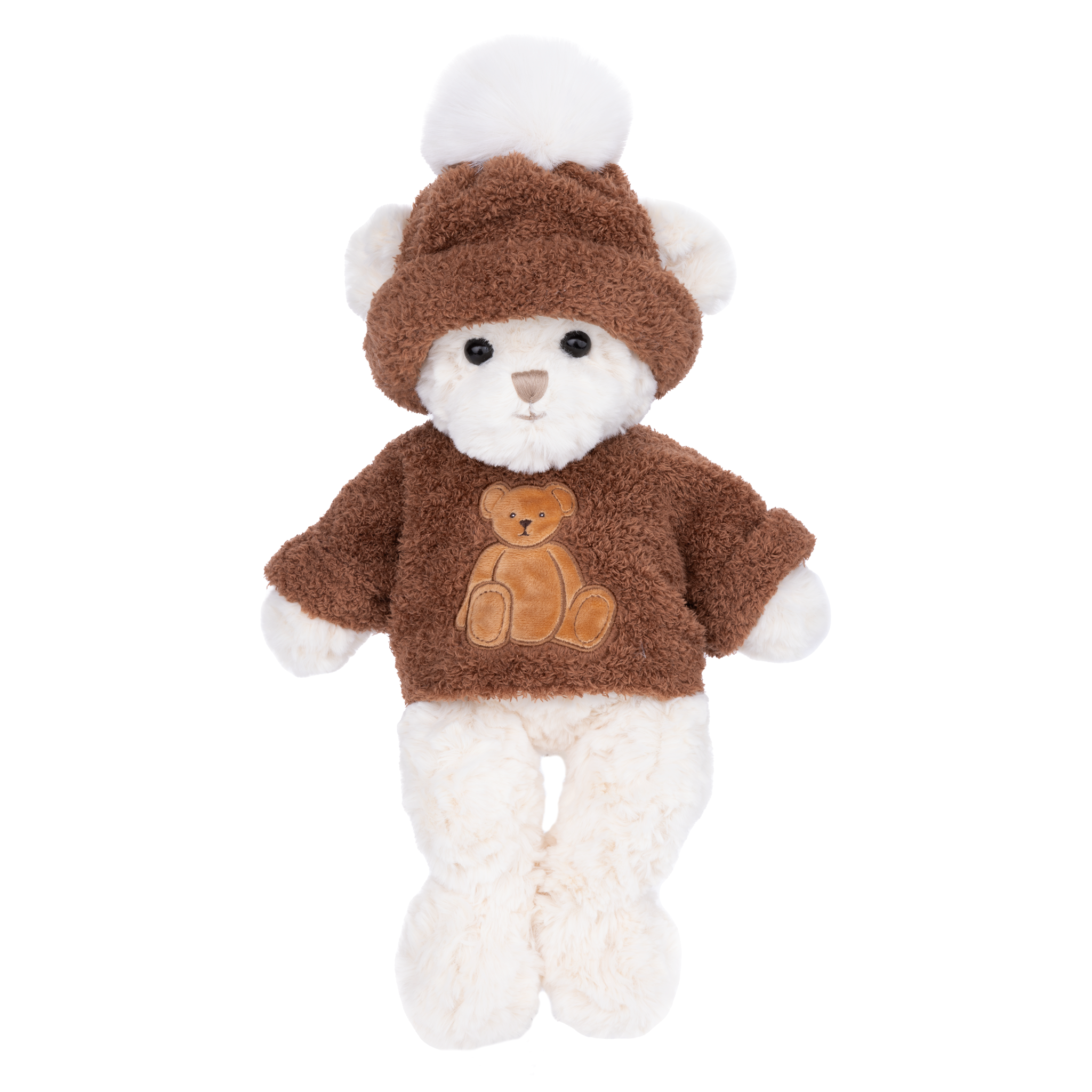 River White Bear Plush Toy: Cozy Brown Beanie & Sweater Stuffed Animal