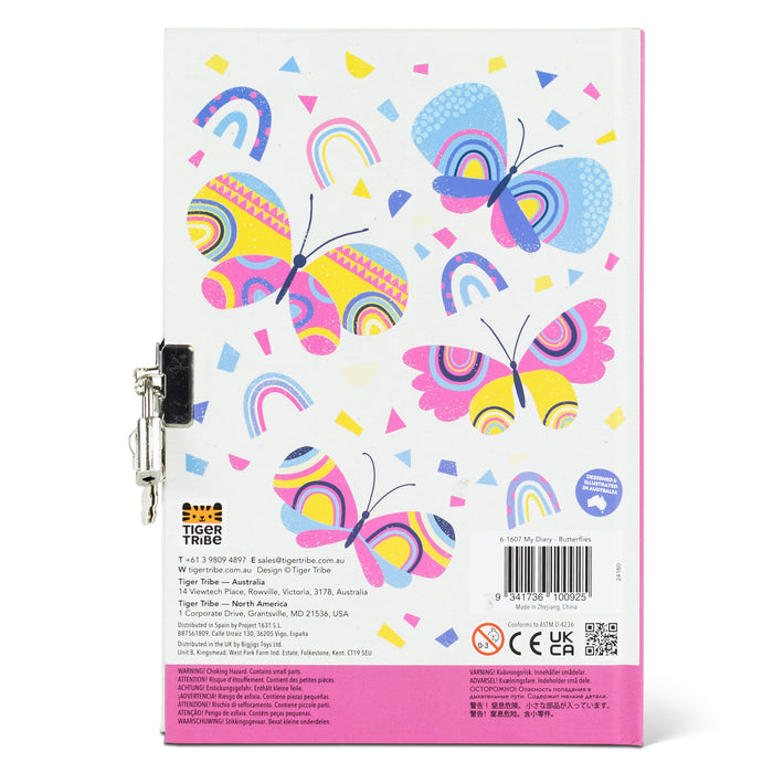Tiger Tribe My Diary Butterflies A5 Lined Journal with Padlock