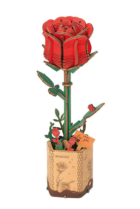 Robotime RoWood Red Rose 3D Wooden Flower Puzzle DIY Craft Kit for Adults