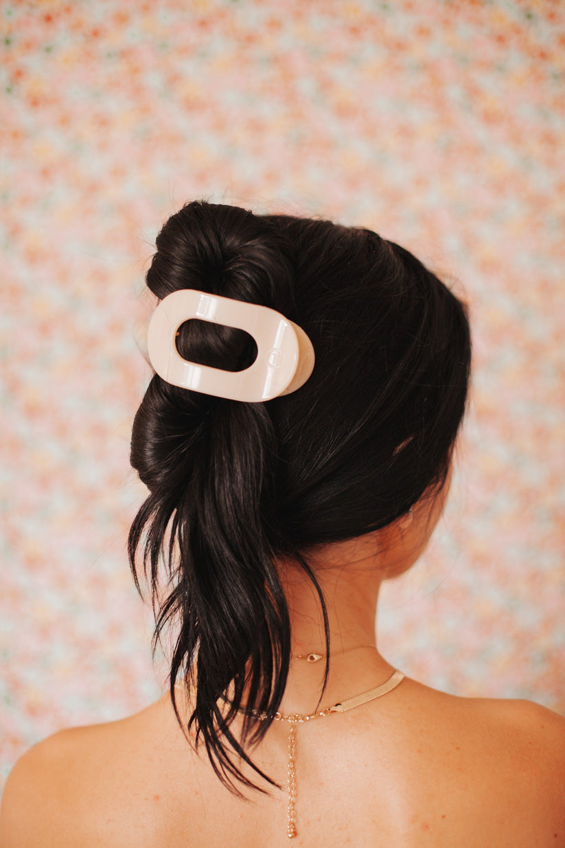 Almond Beige Medium Flat Round Hair Clip