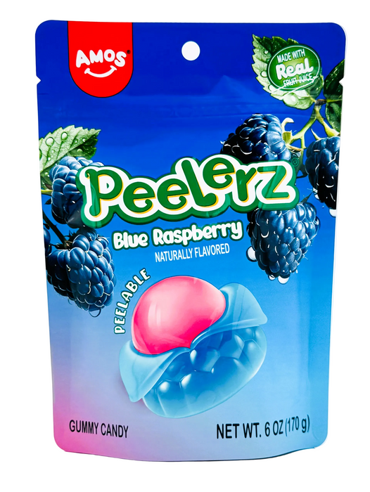 Amos Peelerz Blue Raspberry Gummy Candy 6 oz