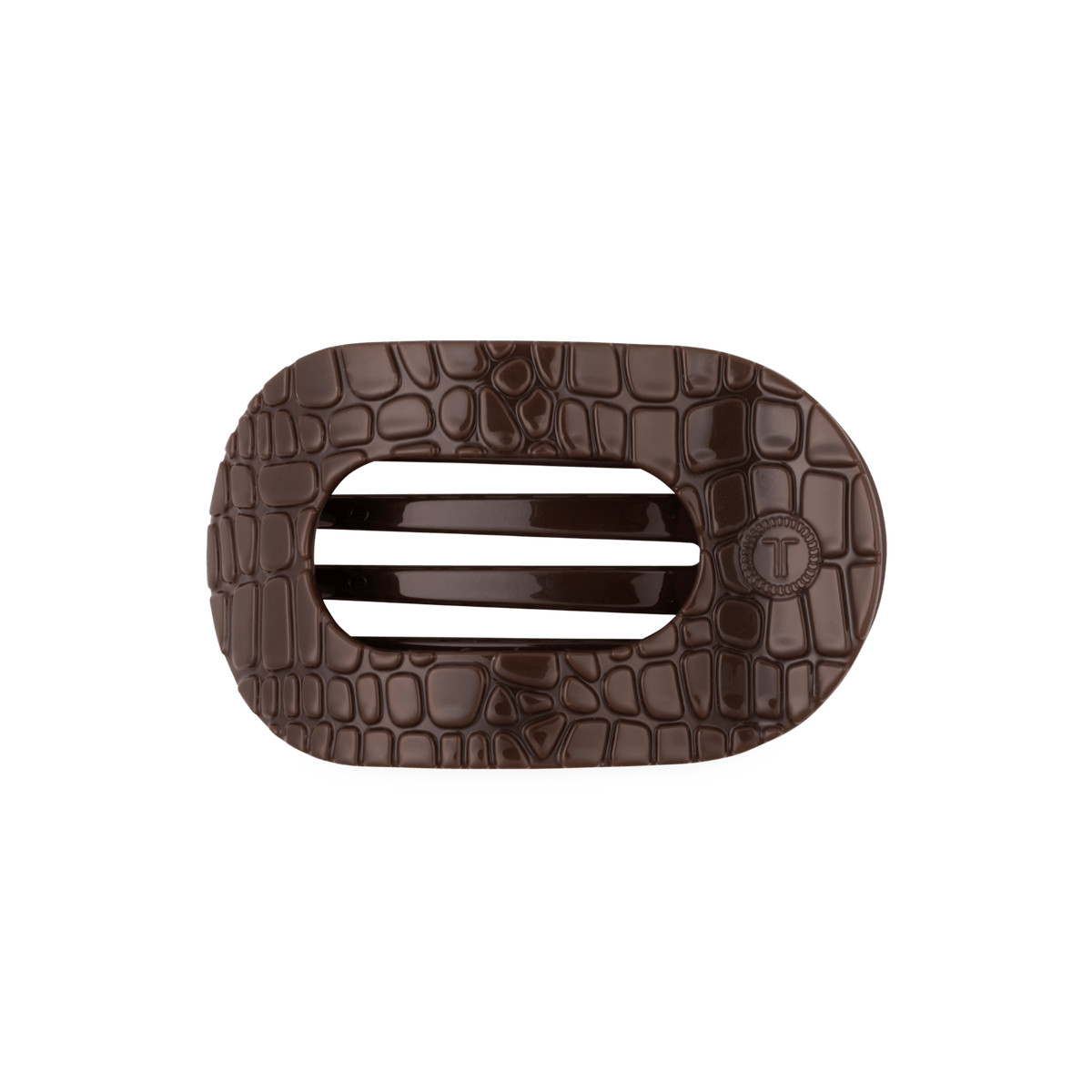 TELETIES Brown Crocodile Medium Flat Round Hair Clip