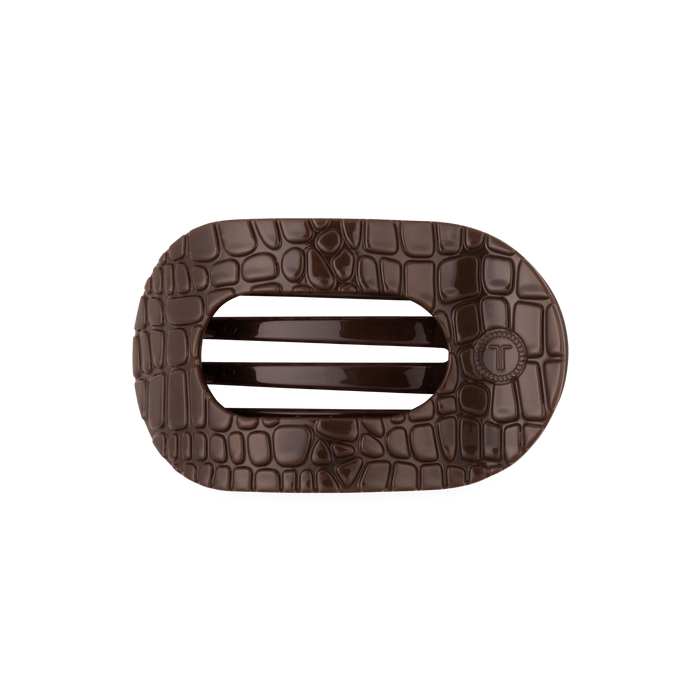 TELETIES Brown Crocodile Medium Flat Round Hair Clip