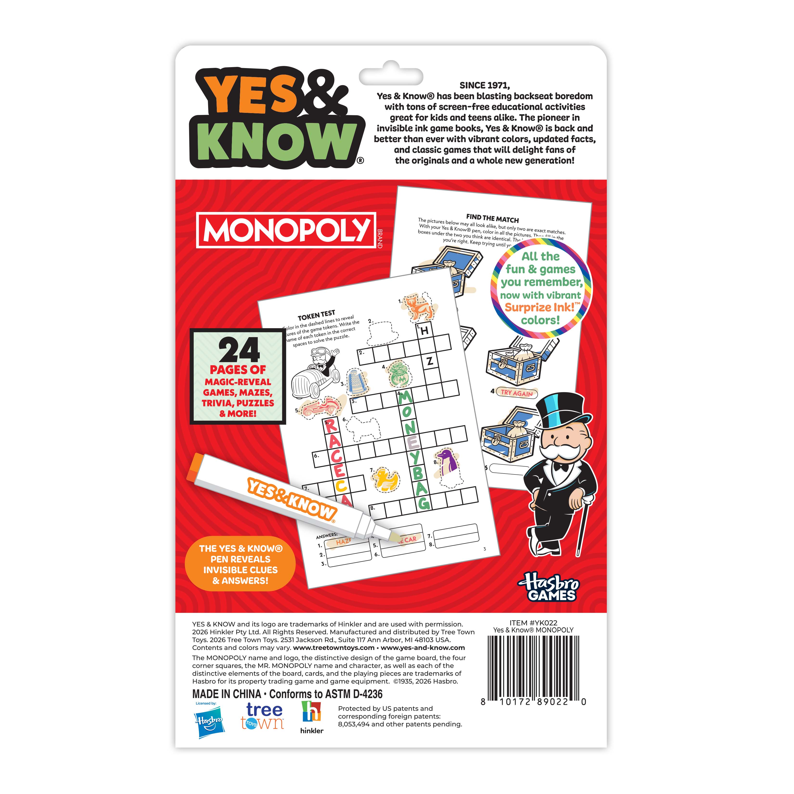 Yes & Know® Invisible Ink Trivia Game Books- Hasbro Monopoly