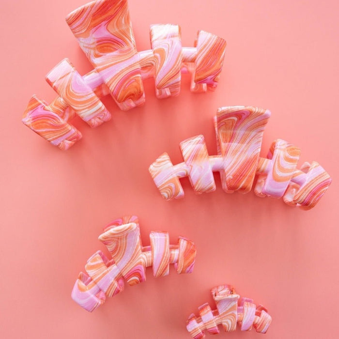 TELETIES Just Keep Swimming Medium Claw Clip Pink Orange