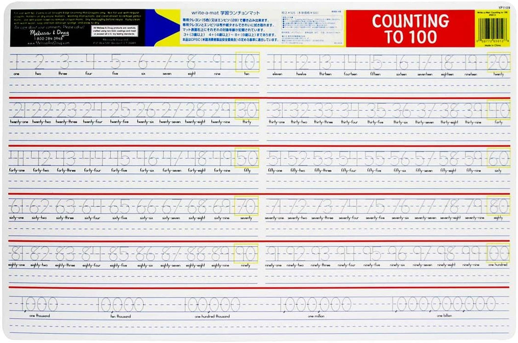 Counting to 100 Write-A-Mat Learning Placemat