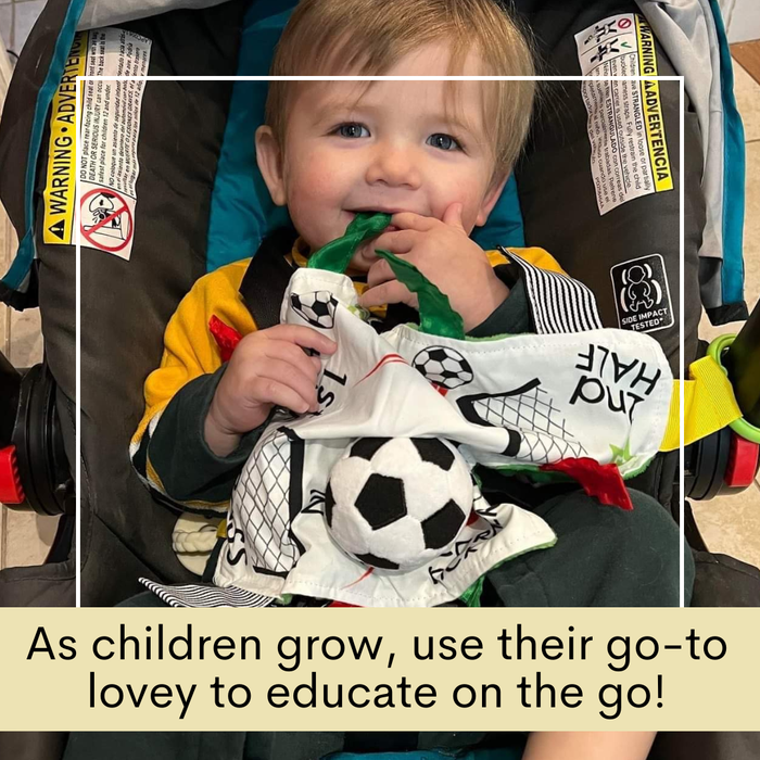 Soccer Crinkle Baby Learning Lovey Tag Stroller Toy 10" x 10"