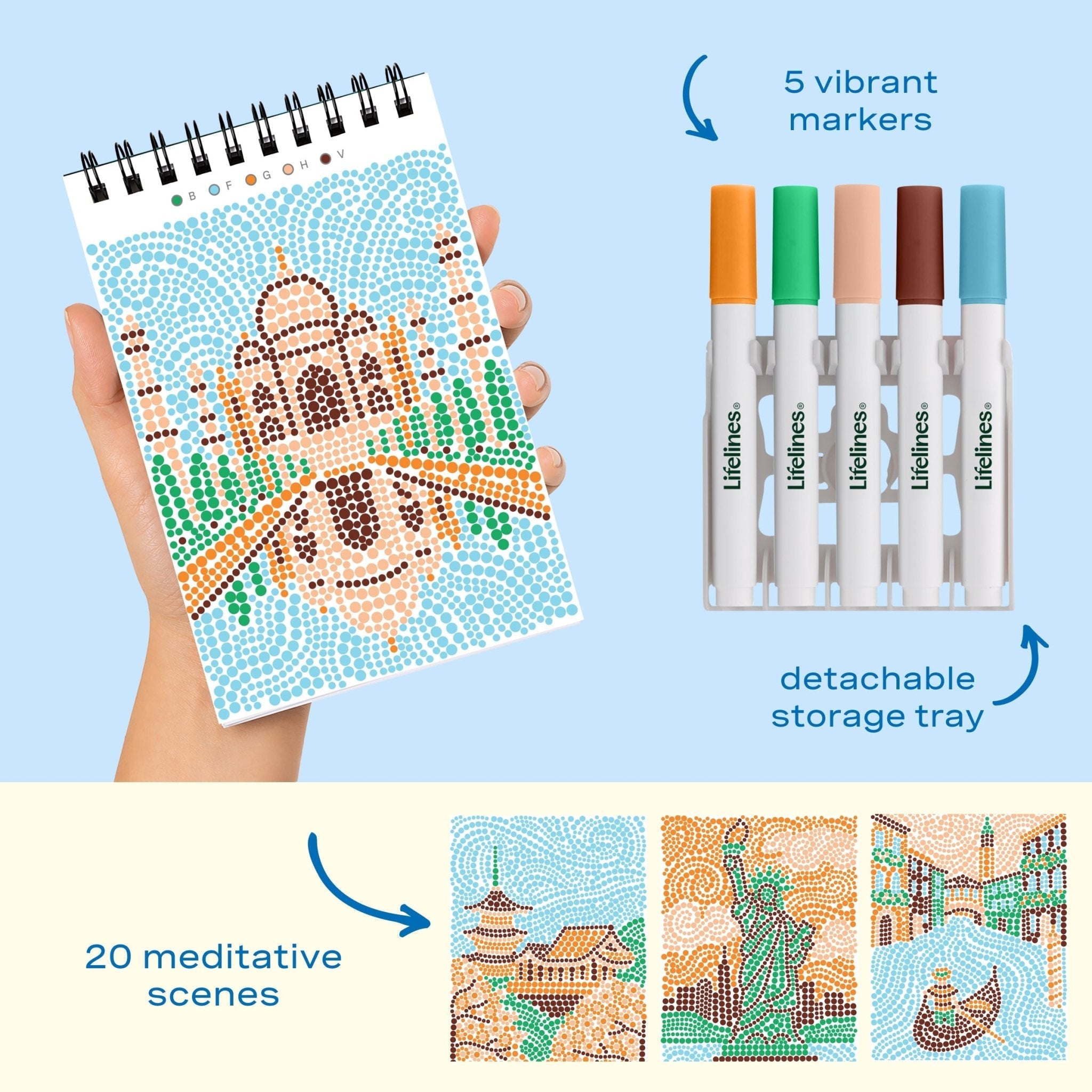 Lifelines FlowArt Mini Dot-by-Letter Postcard Places Art Pad