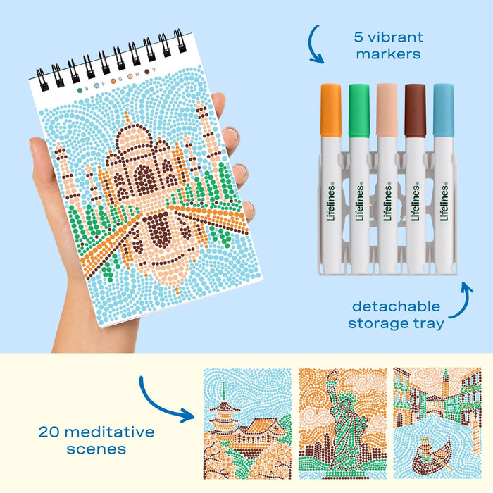 Lifelines FlowArt Mini Dot-by-Letter Postcard Places Art Pad