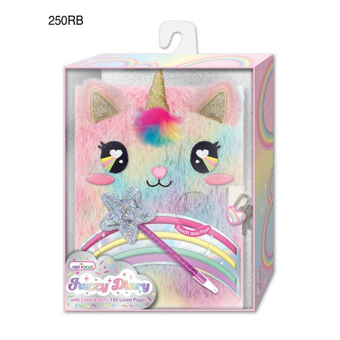 Fuzzy Diary With Lock & Keys Rainbow