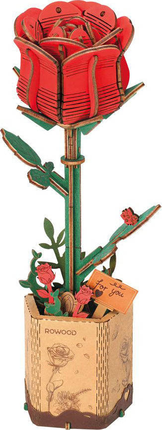 Robotime RoWood Red Rose 3D Wooden Flower Puzzle DIY Craft Kit for Adults
