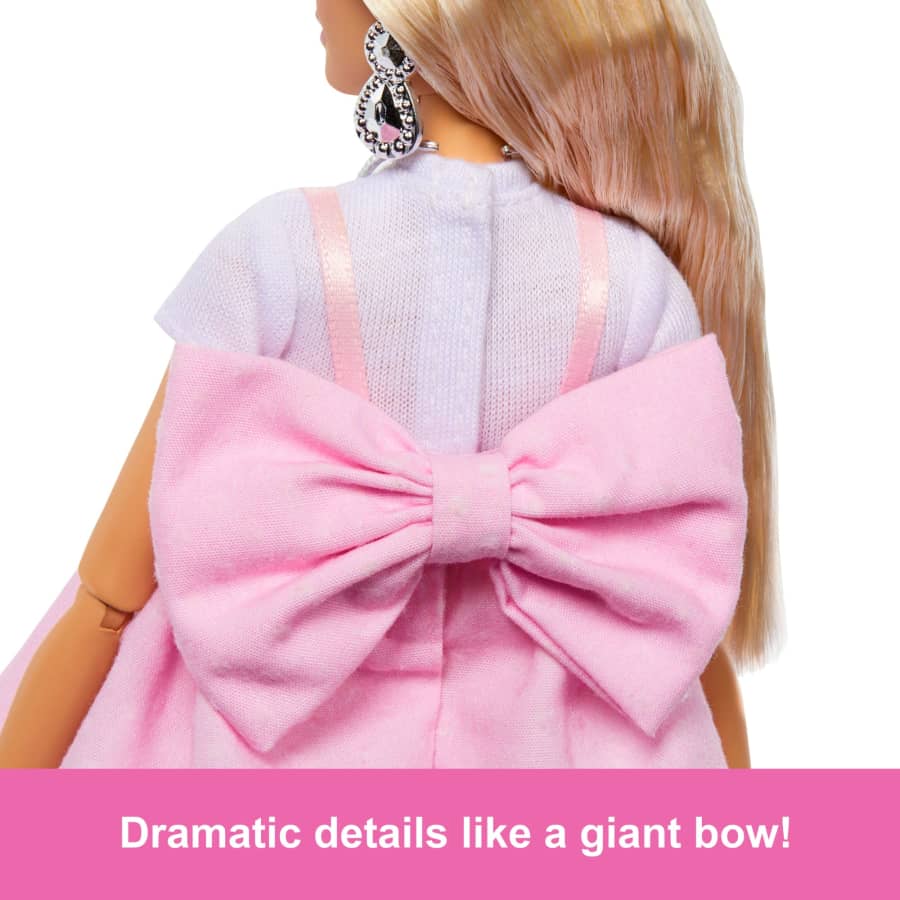 Barbie Deluxe Style Doll in Pastel Pink Barbiecore Dress With Oversized Bow, Blond Hair