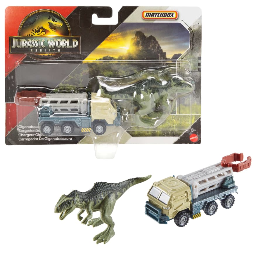 Matchbox Jurassic World Dino Transporter, Toy Car Or Truck & 1-2 Mini Dinosaurs