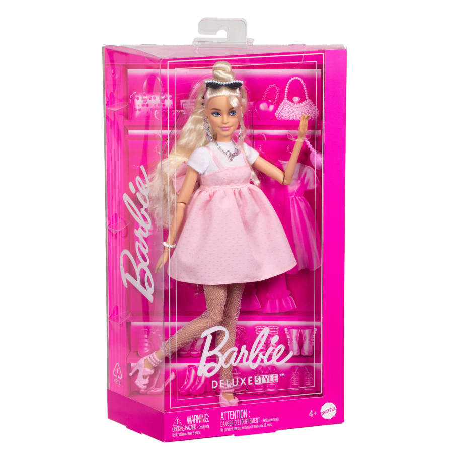 Barbie Deluxe Style Doll in Pastel Pink Barbiecore Dress With Oversized Bow, Blond Hair