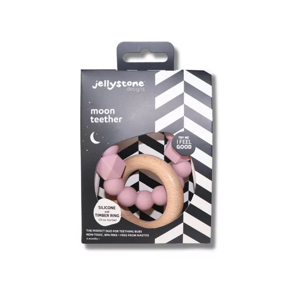Jellystone Designs Moon Silicone Teether Mauve 6mths+