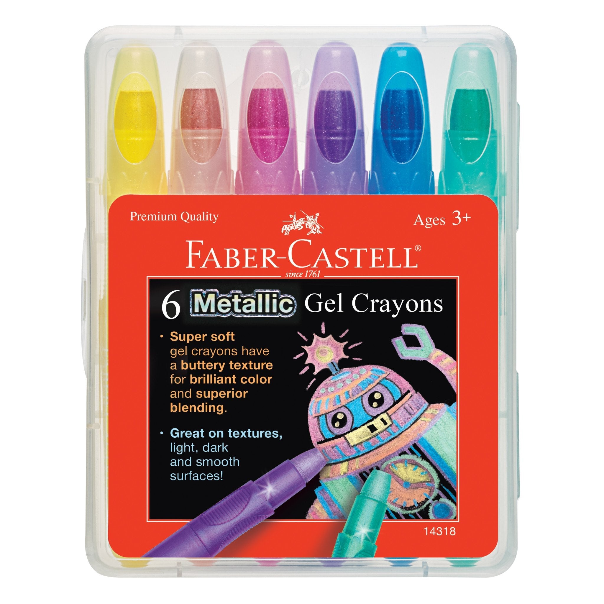 Metallic Gel Crayons 6 Pack in Storage Case