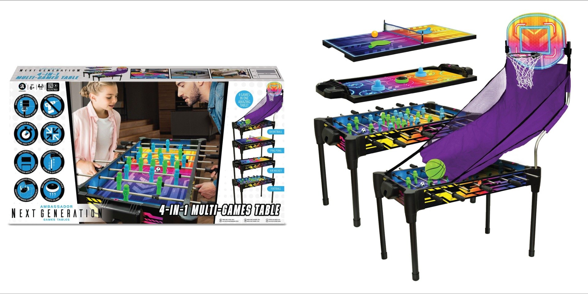 36 Neon Arcade 4in1 Game Table
