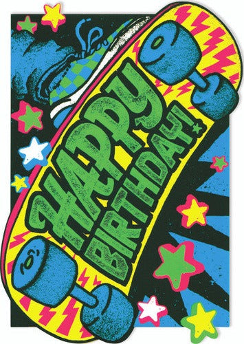 BIRTHDAY CARD: SKATEBOARD NEON