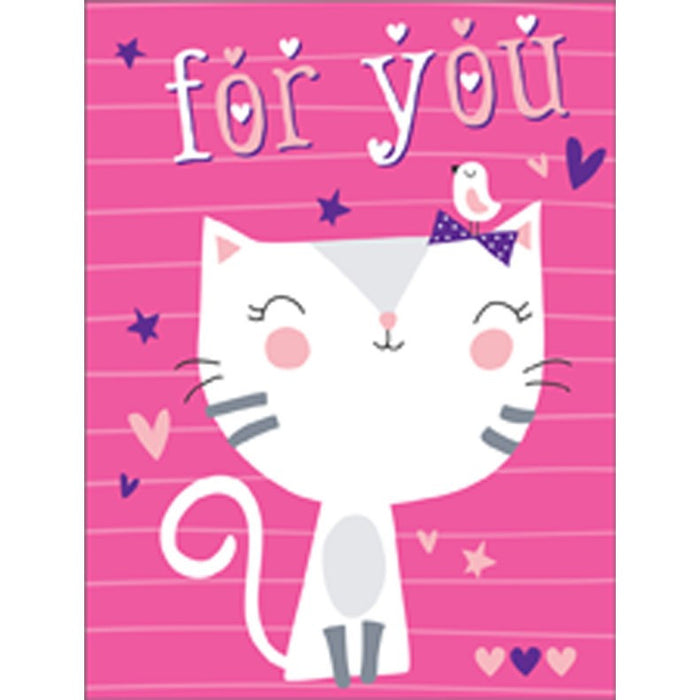 Illustrated White Kitten on Pink Mini Blank Gift Enclosure Card For Girls
