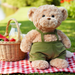 Charming 24-inch Curly Brown Bear Plush Toy, Festive Olive Overalls