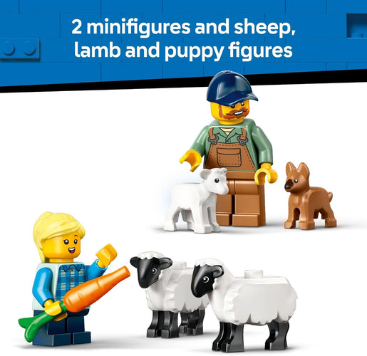 City: Red Farm Tractor with Trailer and Sheep