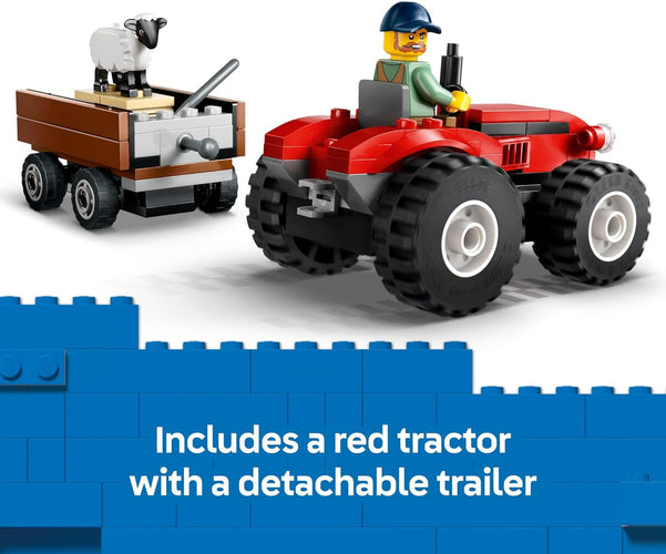 City: Red Farm Tractor with Trailer and Sheep