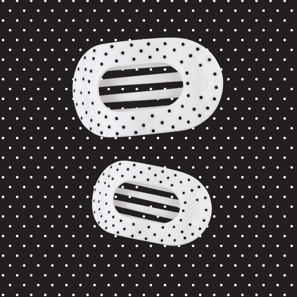 TELETIES White Polka Dot Party Medium Flat Round Hair Clip
