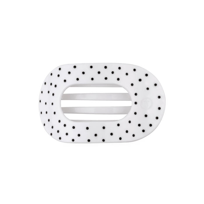 TELETIES White Polka Dot Party Medium Flat Round Hair Clip